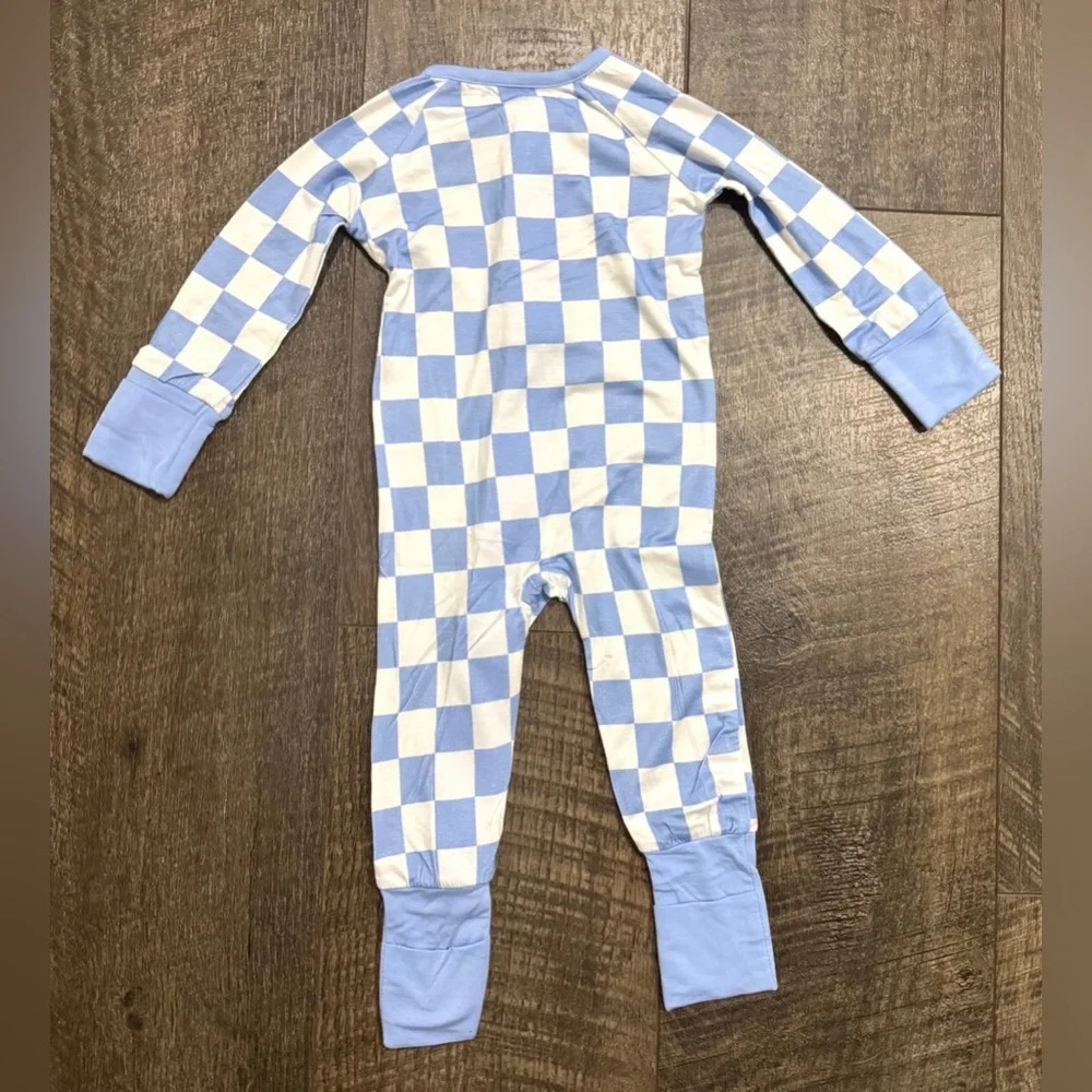 Baby Blue Checked Bamboo Zipper Sleeper 18-24m